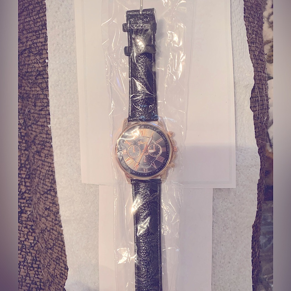 Black Silicone Watch with Gold Accents NEW in package Unisex